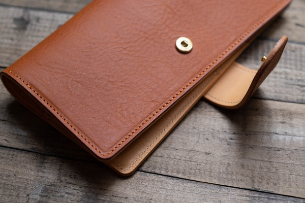 Two-tone Lined Hobonichi Weeks Snap Closure Pebbled Leather Notebook Cover with Card Slots