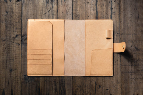 6 COLORS - A5/Hobonichi/Midori MD Natural Snap Closure Pebbled Leather Notebook Cover with Card Slots