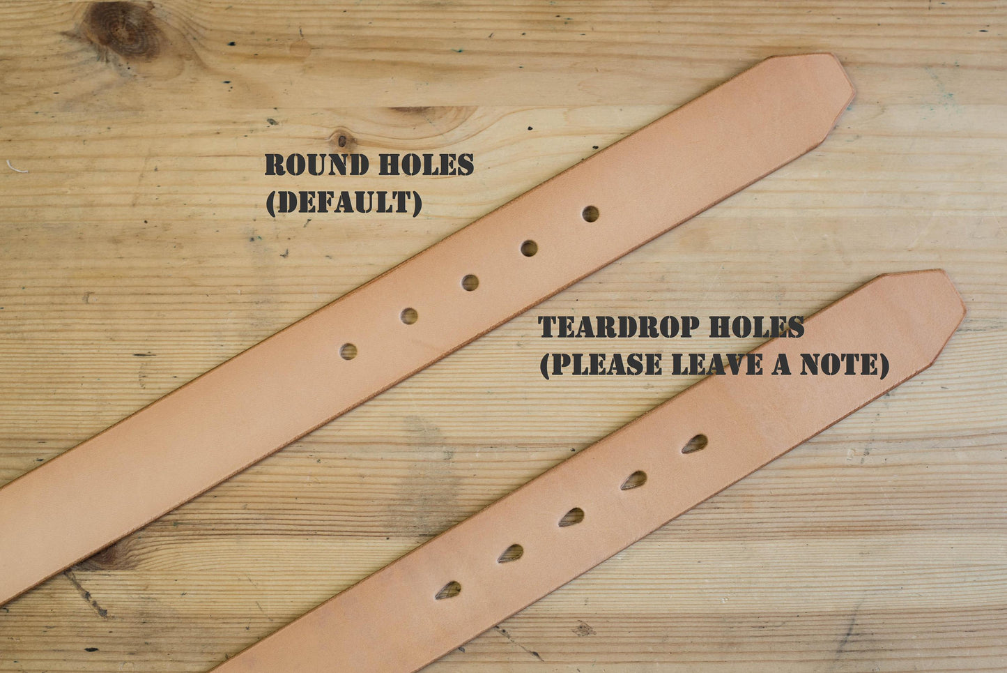 Variants of belt holes for Full-grain leather belt 
