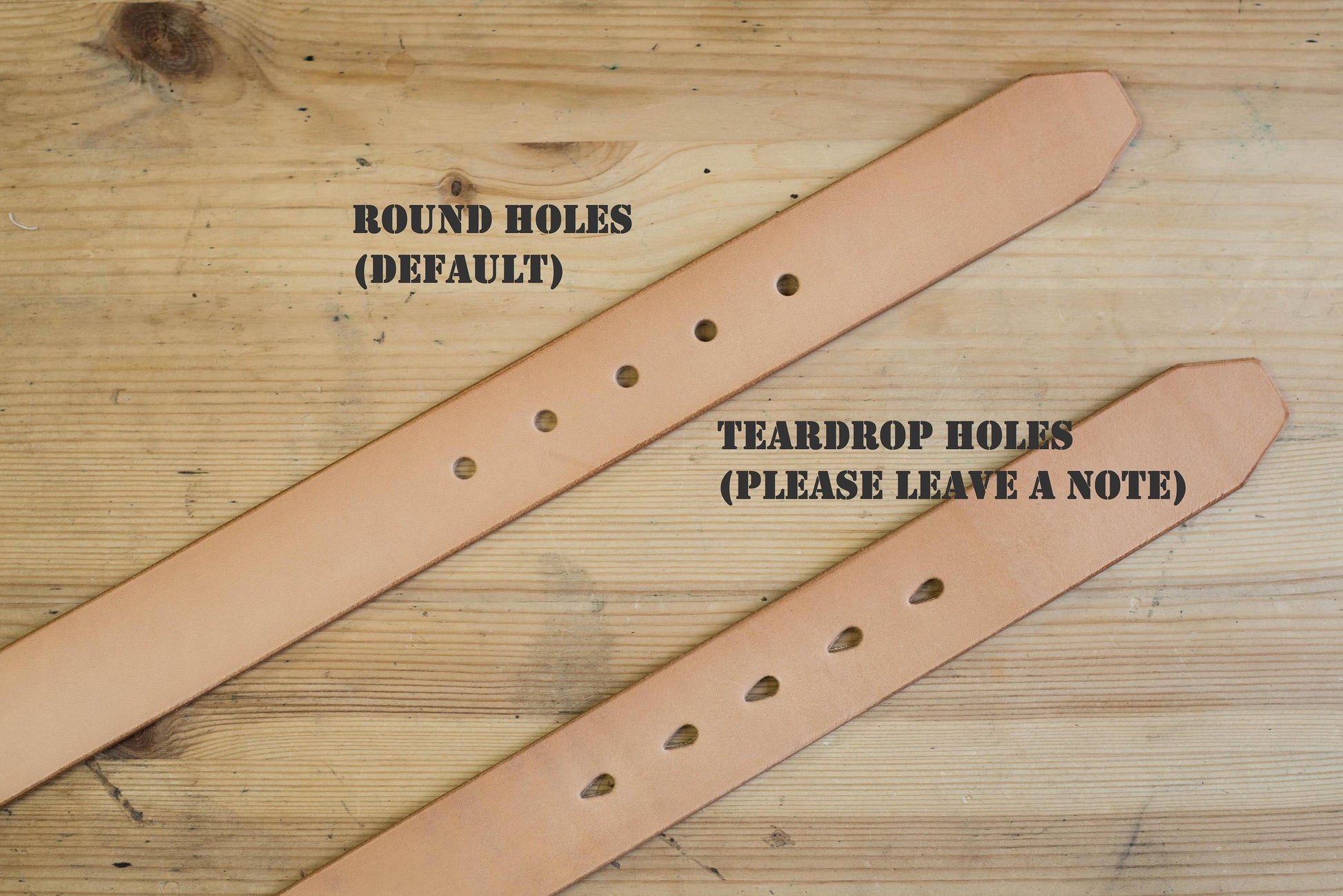 Variants of belt holes for Full-grain leather belt 