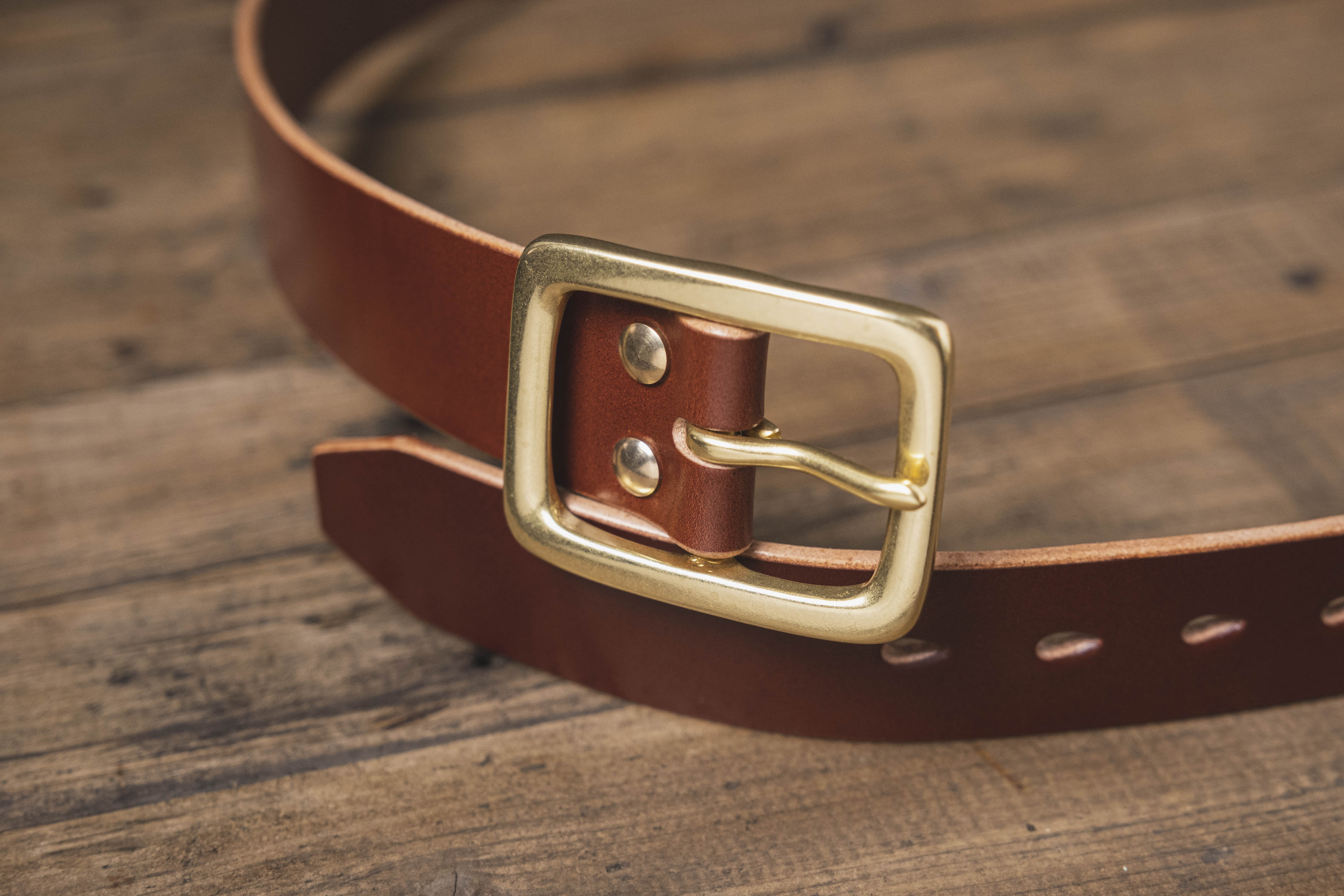 Brown English Bridle Leather Garrison Belt (1.5 inch, 38 mm wide