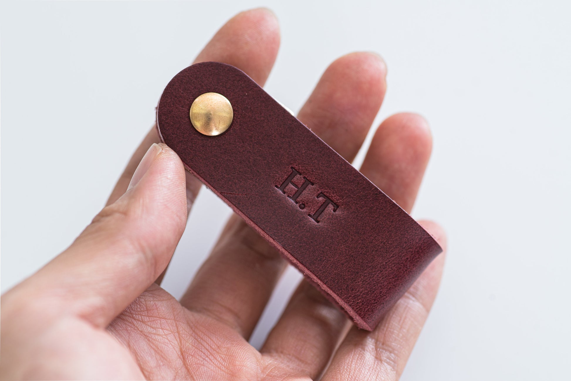 Burgundy Leather Swivel Key Holder with monogram