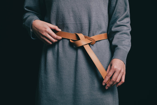 Person wearing a Buttero Leather Ladies' Knotted Belt with dress - Lifestyle view