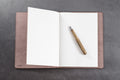 Buttero Leather Traveler's Notebook Cover with solid brass Fountain pen - Lifestyle view