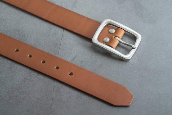 5 COLORS - Brown Vegetable-tanned Leather Garrison Belt with Stainless Steel Buckle (1.5 inch, 38 mm wide) - Eternal Leather Goods