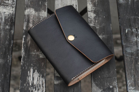 A6/Hobonichi/Midori MD Black Trifold Leather Notebook Cover