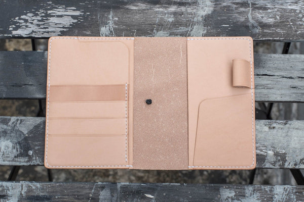 A6/Hobonichi/Midori MD Natural Elastic Closure Leather Notebook Cover with card pockets