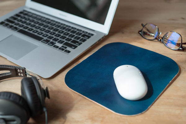 4 COLORS - Navy Blue Leather Mouse Pad - Eternal Leather Goods