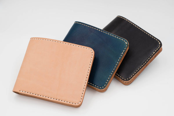 6-Slot Black & Natural Leather Billfold Wallet