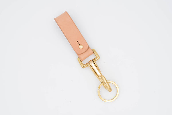 Natural Hermann Oak Leather Key holder / Belt Loop with Solid Brass Hardware and stud
