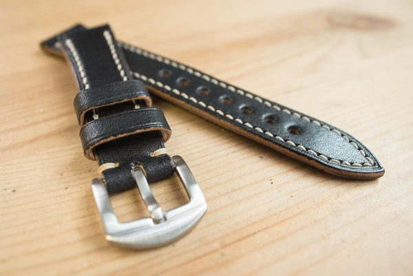 Black Buttero Leather Tapered Basic Watch Strap (18, 20, 22 and 24 mm)