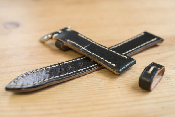 Black Buttero Leather Tapered Basic Watch Strap (18, 20, 22 and 24 mm)