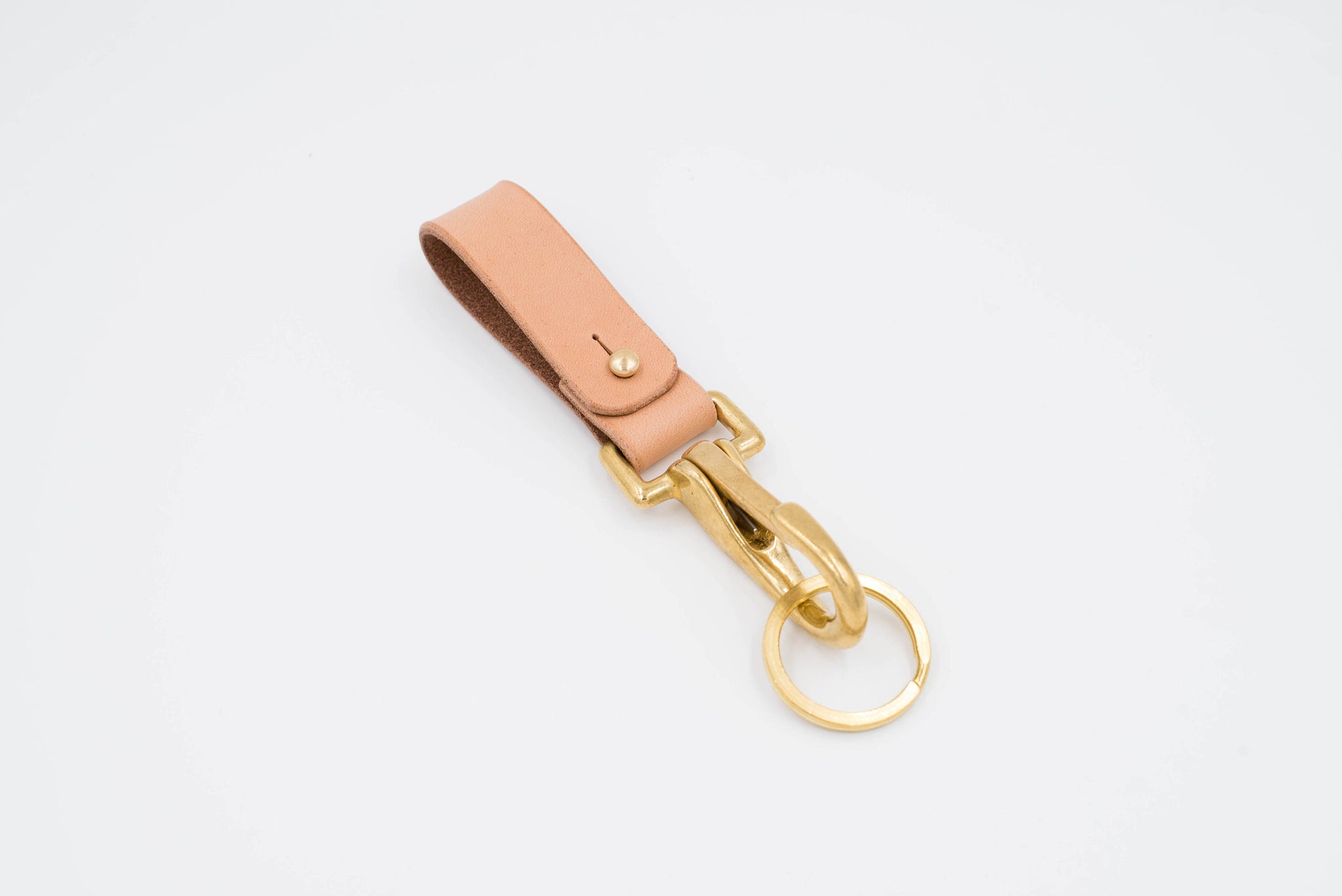 Natural Hermann Oak Leather Key holder / Belt Loop with Solid Brass Hardware and stud