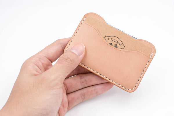 Natural 3-Pocket Leather Card Wallet