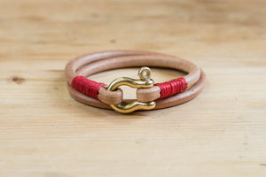 CUSTOMIZABLE - Natural Vegetable-tanned Leather Double Wrap Cord Shackle Bracelet