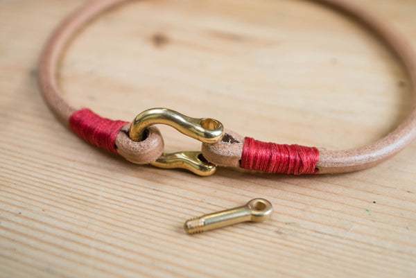 CUSTOMIZABLE - Natural Vegetable-tanned Leather Double Wrap Cord Shackle Bracelet