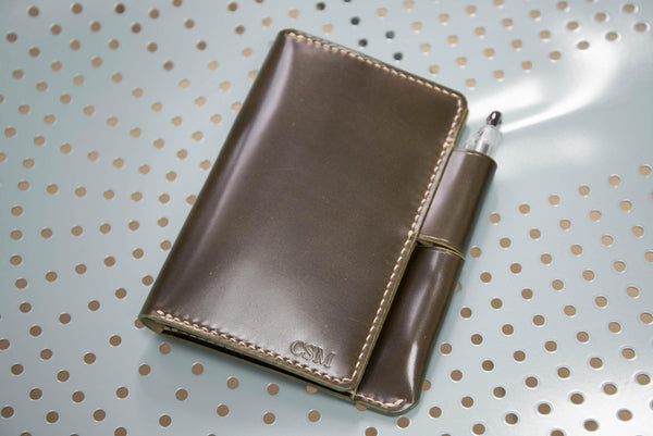 7 COLORS - Olive Green Shinki-Hikaku Shell Cordovan Field Notes Interlocking Cover - Eternal Leather Goods