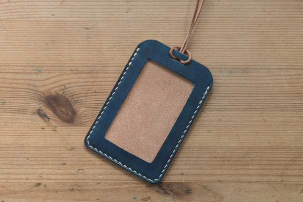 Navy Blue  Leather ID Card Holder (Tall)
