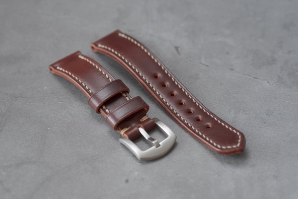 Burgundy Shell Cordovan Leather Tapered Basic Watch Strap (18, 20, 22 and 24 mm)