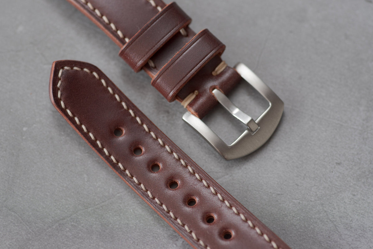 Burgundy Shell Cordovan Leather Tapered Basic Watch Strap (18, 20, 22 ...