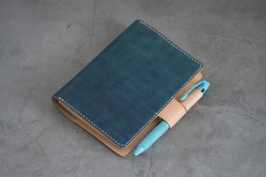 A6/Hobonichi/Midori MD Navy Blue Leather Notebook Cover with interlocking pen loops