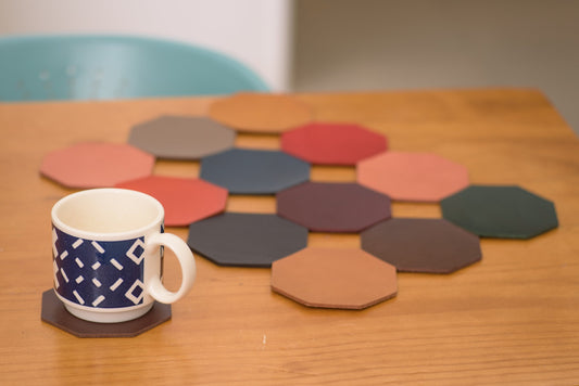 12 COLORS- Buttero Leather Octagon Coaster Set (Plain) - Eternal Leather Goods