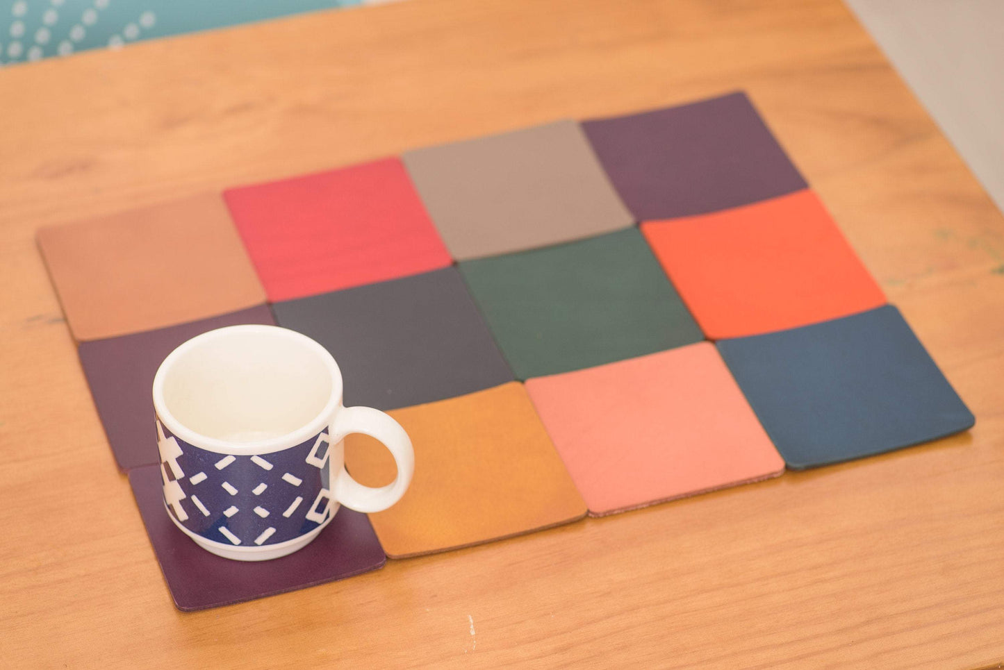 12 COLORS- Buttero Leather Square Coaster Set (Plain) - Eternal Leather Goods