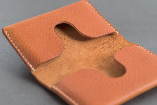 6 COLORS - Orange-brown Minerva Box Leather Folded Business Card Holder