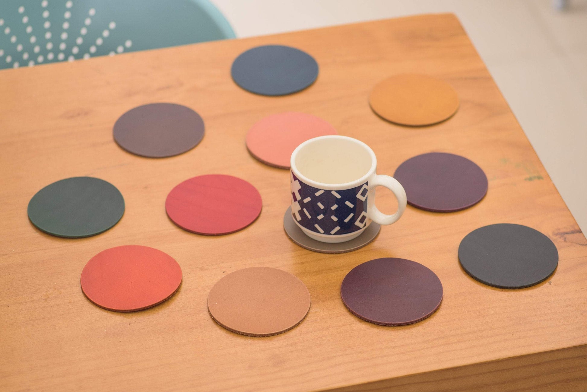 12 COLORS- Buttero Leather Round Coaster Set (Plain) - Eternal Leather Goods