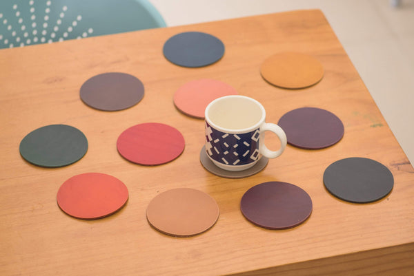12 COLORS- Buttero Leather Round Coaster Set (Plain) - Eternal Leather Goods