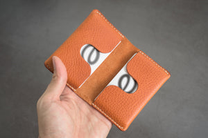6 COLORS - Orange-brown Minerva Box Leather Folded Business Card Holder