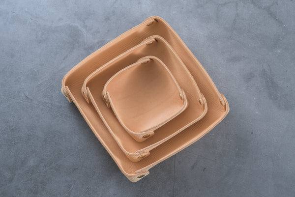 Large Natural Leather Square Catchall Tray