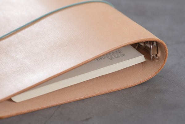 Natural Leather Binder Cover with Elastic Closure for Filofax