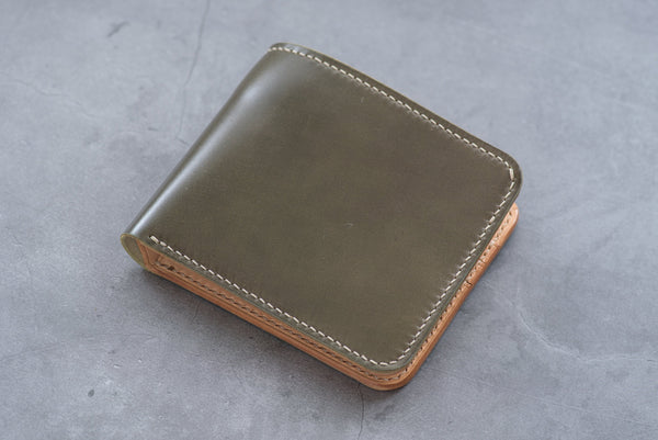 7 COLORS - 6-Slot Olive Green Shell Cordovan & Natural Leather Billfold Wallet