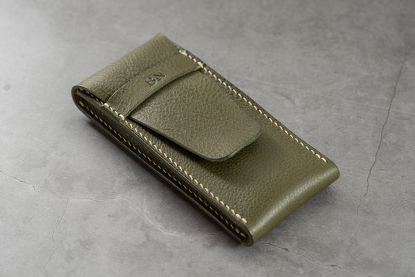 Olive Green Minerva Box Vegetable tanned Leather Watch Pouch