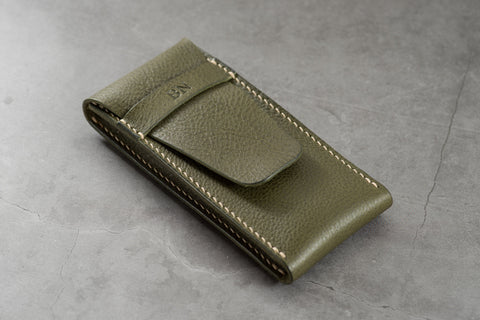 Olive Green Minerva Box Vegetable tanned Leather Watch Pouch
