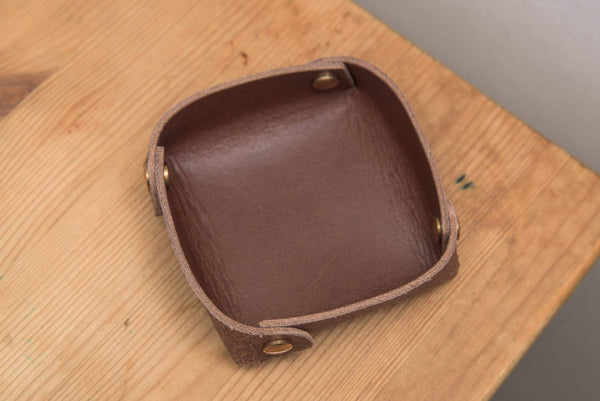 12 COLORS - Small Brown Buttero Leather Square Catchall Tray - Eternal Leather Goods