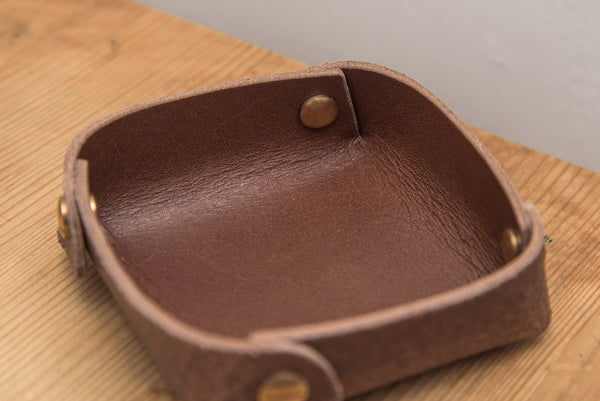 12 COLORS - Small Brown Buttero Leather Square Catchall Tray - Eternal Leather Goods