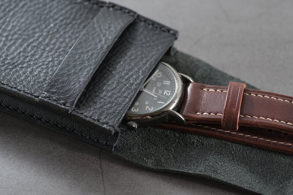 Black Minerva Box Vegetable tanned Leather Watch Pouch