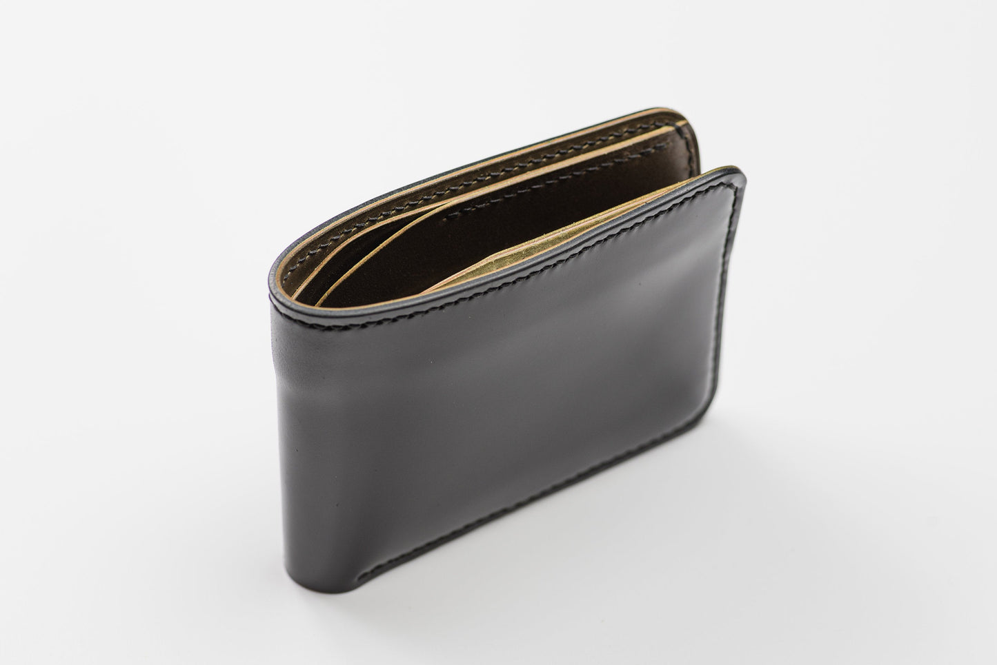 Portefeuille personnalisable en cuir Cordovan noir et vert olive à 4 compartiments