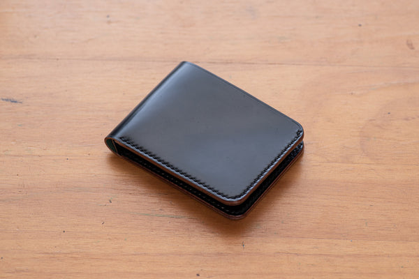 Black Horween Shell Cordovan Minimalist Billfold Wallet - Eternal Leather Goods