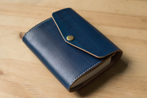 A6/Hobonichi/Midori MD Navy Blue Trifold Leather Notebook Cover