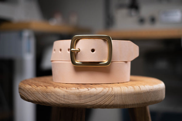 Full-grain Natural Leather Garrison Belt - 1.5 inch wide with solid brass buckle