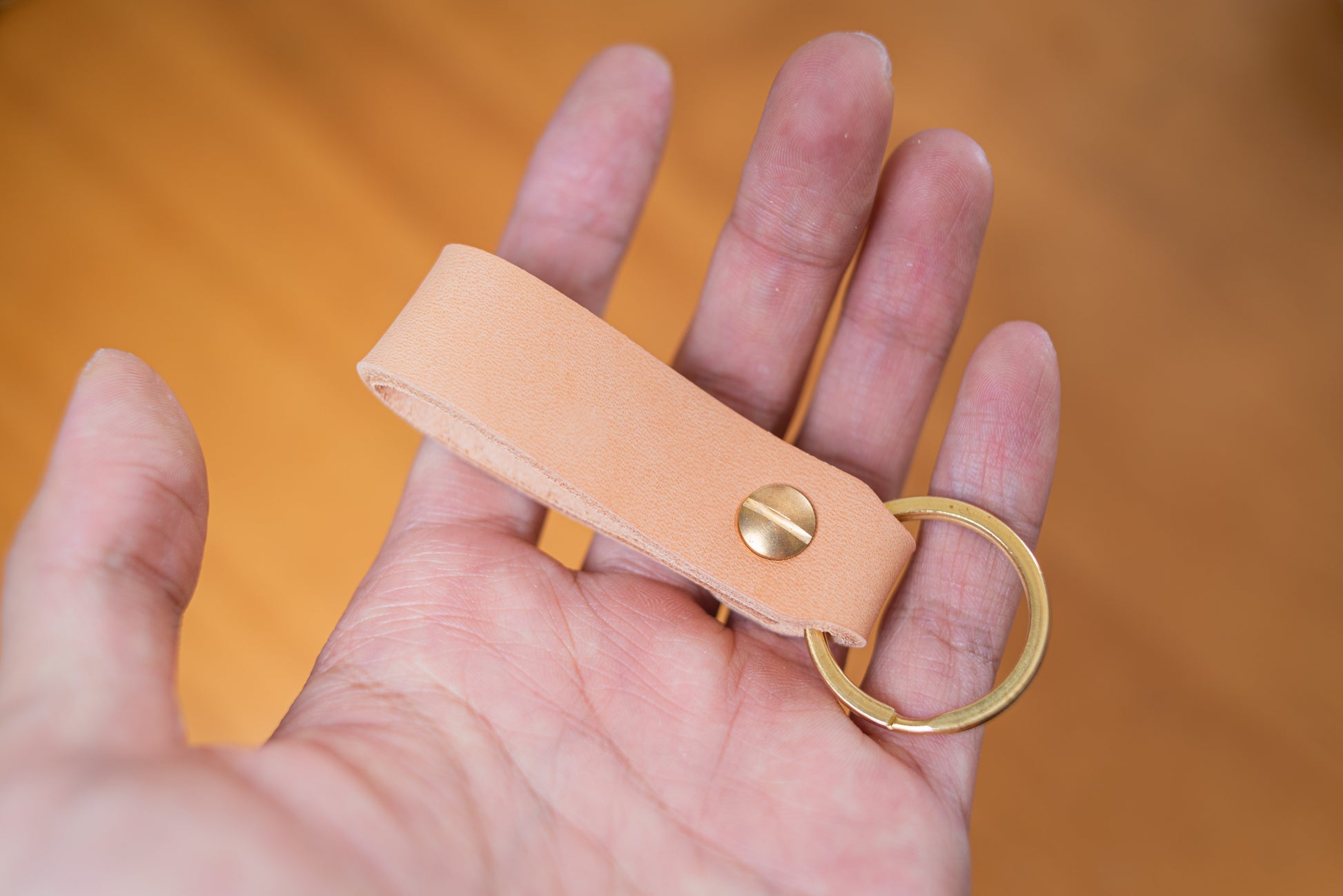 Natural Personalizable Leather Key Fob key holder with solid brass key ring and screws