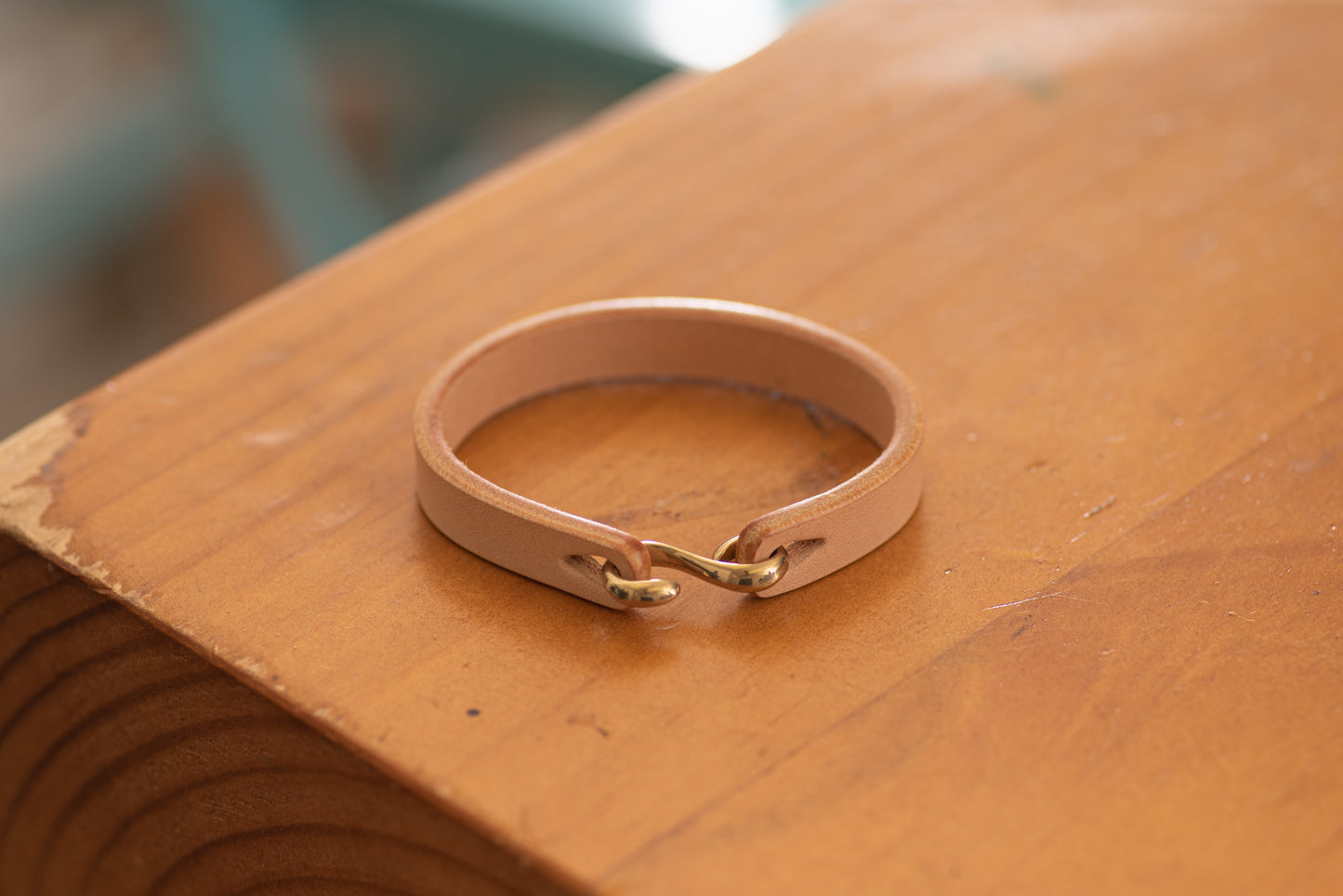 Natural Vegetable tanned leather bracelet with solid brass S Hook
