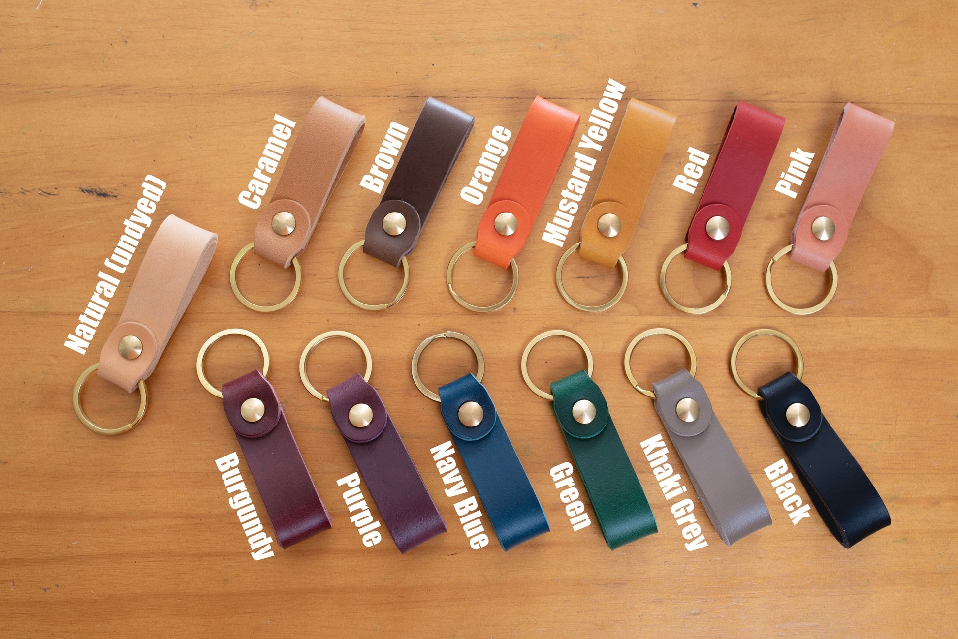 13 colors Personalizable Leather Key Fob key holder with solid brass key ring and screws