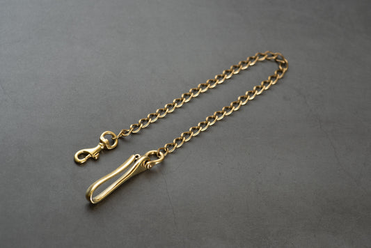 A solid brass wallet chain with a fish hook 